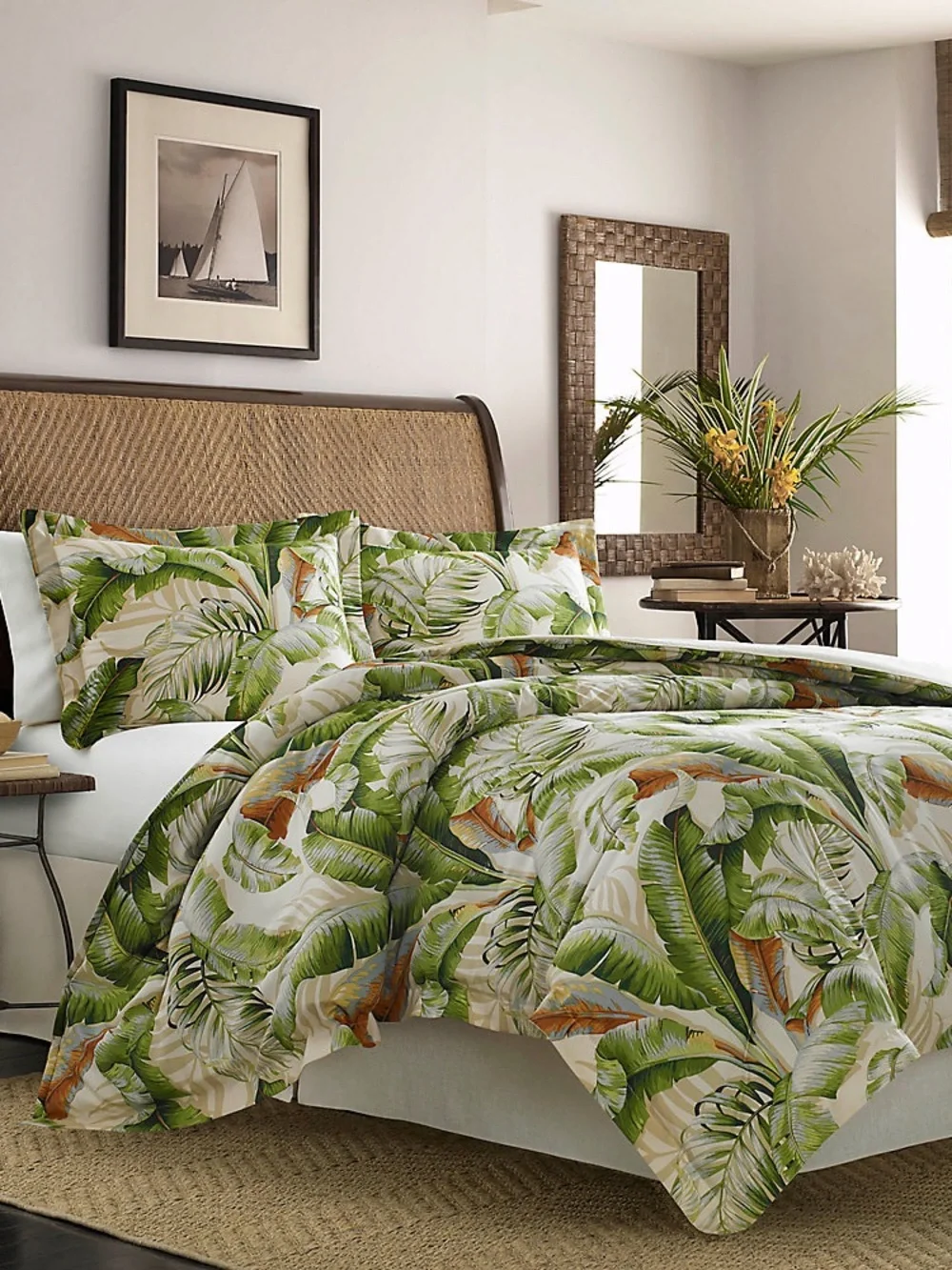 Tommy Bahama Palm Leaf Comforter Set in Green and Tan Sz Queen NWT